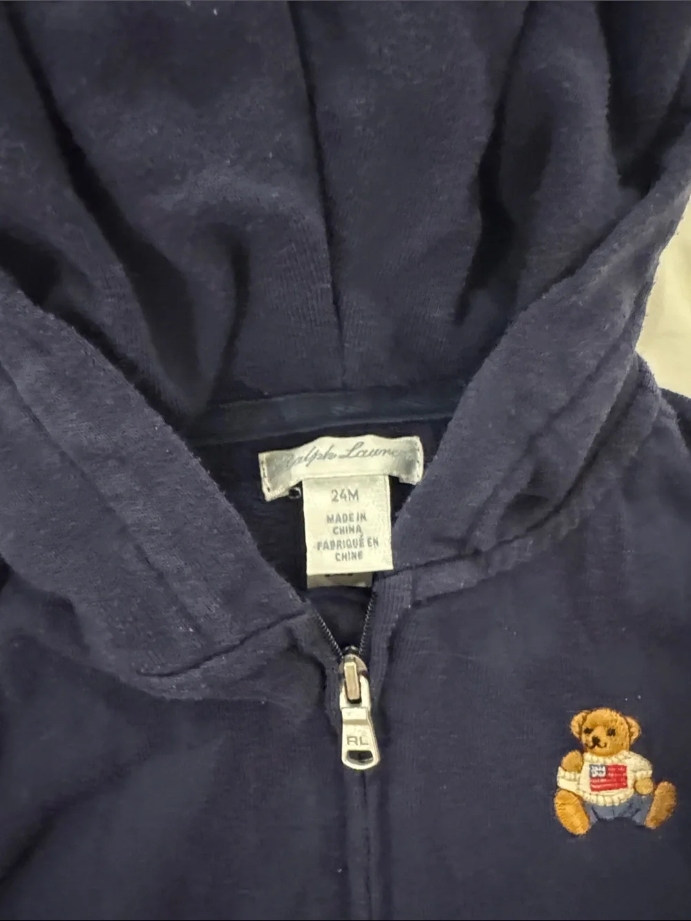 Ralph Lauren Navy Kids Zip Hoodie with Bear Patch